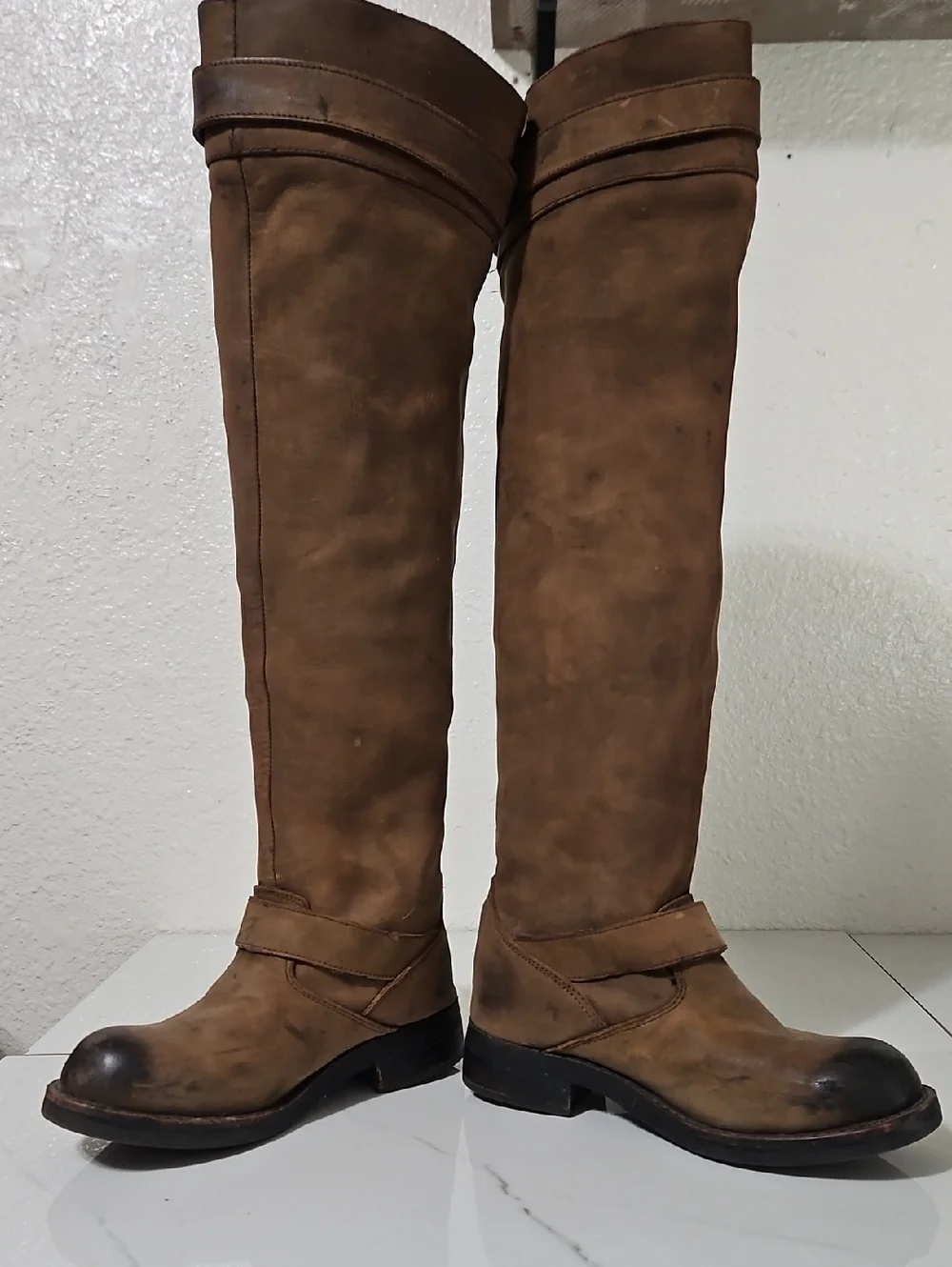 Jeffrey Campbell leather flat engineer Over The Knee boots